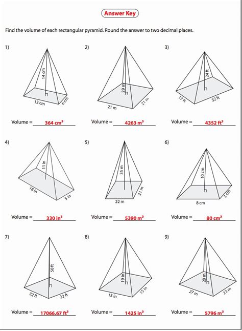 What is the surface area, in square meters, of the cube. . Surface area of pyramids worksheet answer key